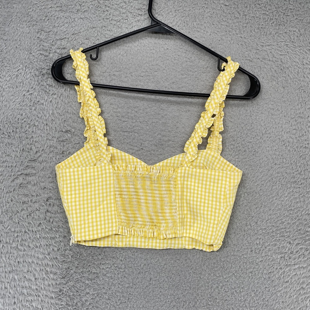 Zara Gingham Crop Tank Top Womens Small Babydoll Ruffle Strap Sweetheart Summer - Picture 9 of 13